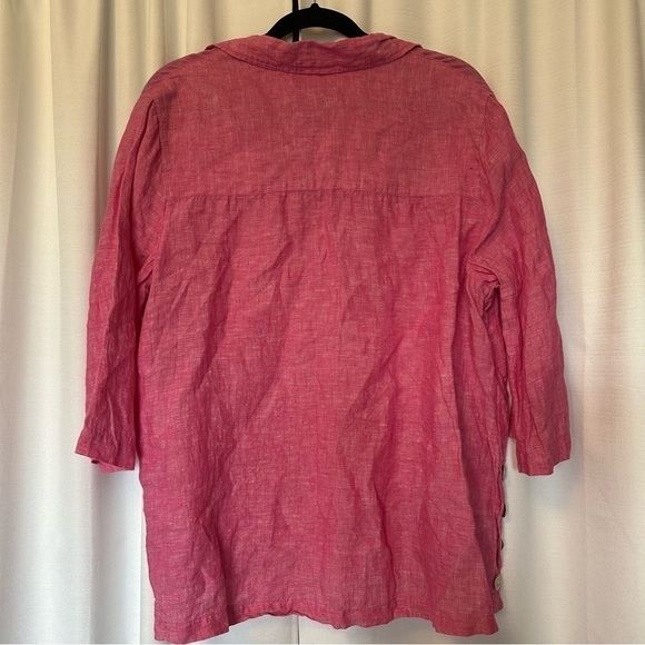 Tahari Linen Shirt Blouse Women's Plus Size 1X Pink Top Mother Of Pearl Buttons - Picture 9 of 11